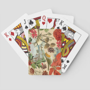 Jeu De Cartes Cartes de jeu vintages de Noël avec les oiseaux et