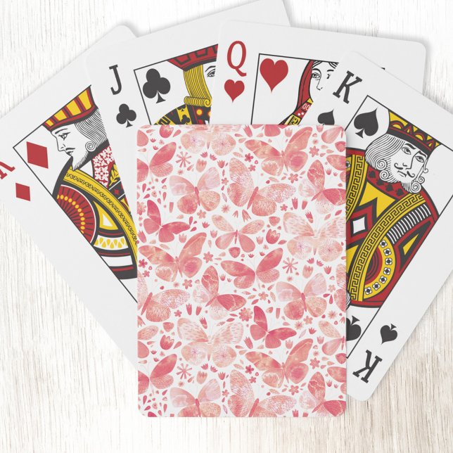 Jeu De Cartes Cartes de lecture rose papillon (Blush pink watercolor butterfly pattern playing cards)