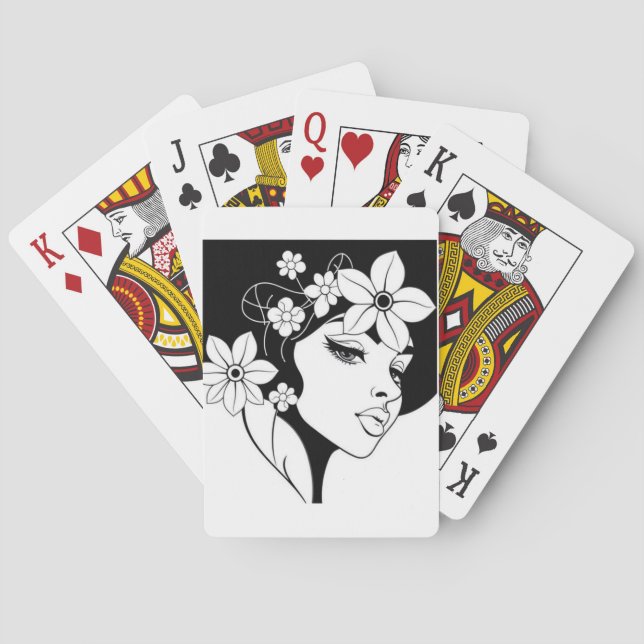 Jeu De Cartes Cartes de Poker Lady Floral Noir & Blanc (dos)