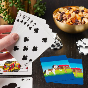 Jeu De Cartes Cartoon Farm Scène avec Cheval Chat et Chèvre