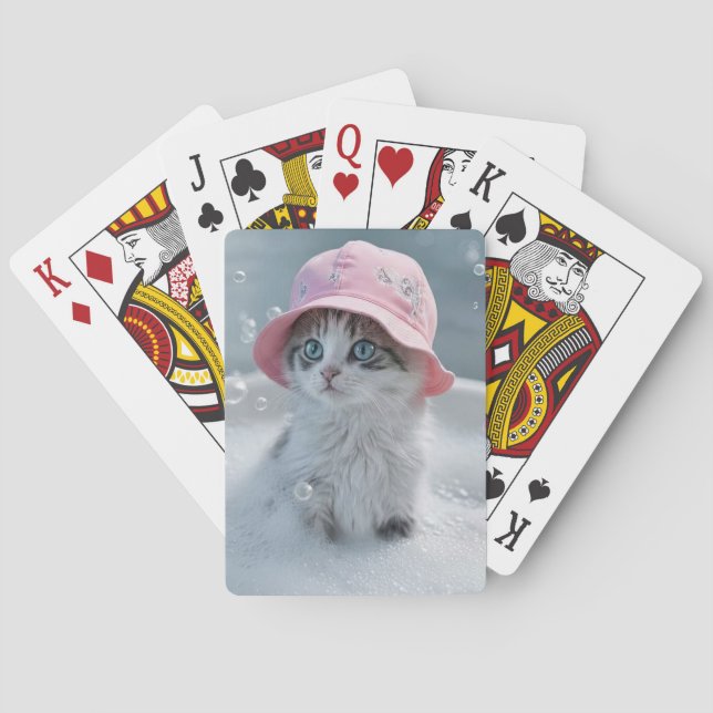 Jeu De Cartes Cat Kitten in Bubble Bath Pink Hat Cute (dos)