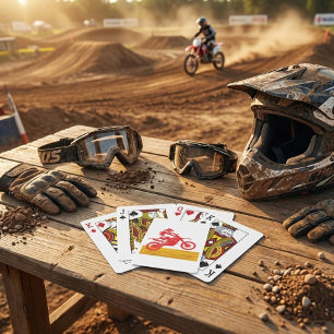 Jeu De Cartes Cavalier de moto cross rouge en silhouette