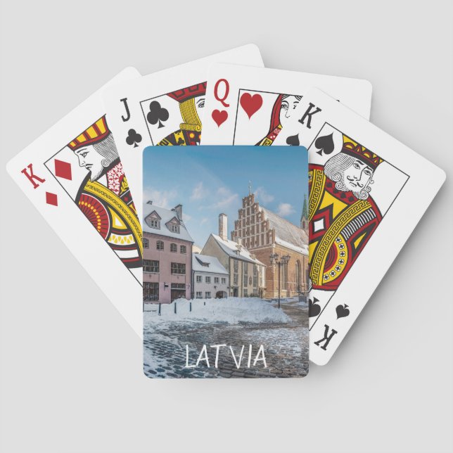Jeu De Cartes Centre-ville hivernal neige à Riga, Lettonie (dos)