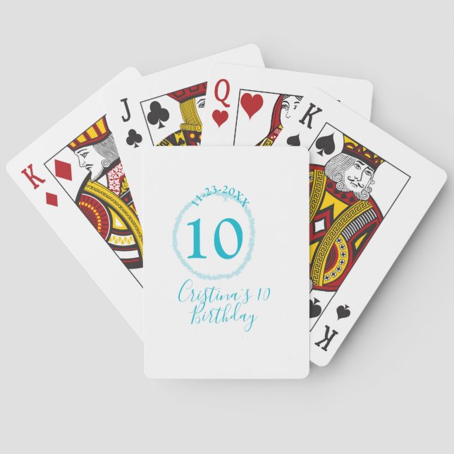 Jeu De Cartes Cercle turquoise. Parties scintillant ronde 10e an (dos)