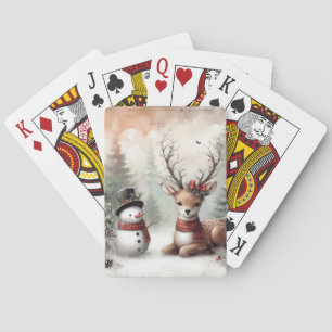 Jeu De Cartes Cerf de Noël/bonhomme de neige en bois classique