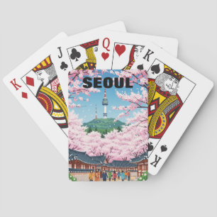 Jeu De Cartes Cerisiers en fleurs à Séoul Corée du Sud