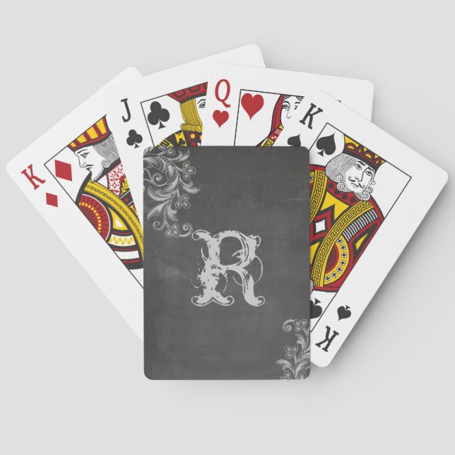Jeu De Cartes Chalkboard Floral Monogramme Jouer Cartes (dos)