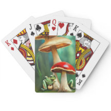 champignons grenouille jouant aux cartes nature 