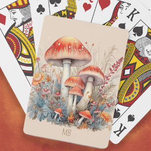 Jeu De Cartes Champignons rouges Toadstools en bois Monogramme