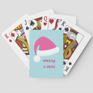 Jeu De Cartes Chapeau rose Santa sur des cartes de jeu Turquoise