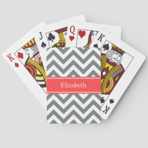 Jeu De Cartes Charbon Blanc LG Chevron Corail Nom rouge Monogram