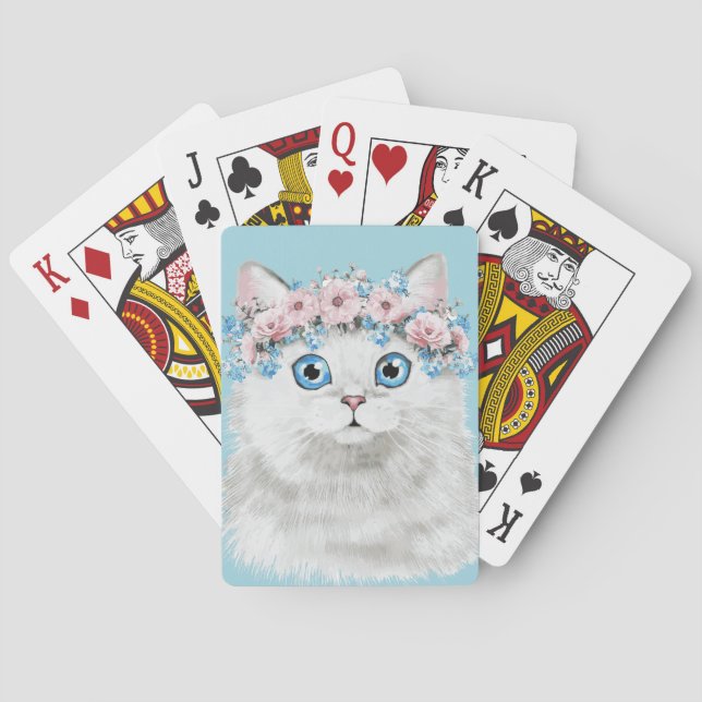 Jeu De Cartes Chat à fleurs blanc sucré (dos)