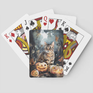 Jeu De Cartes Chat Bengal Halloween Avec Citrouilles Effrayant