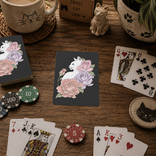 Jeu De Cartes Chat Blanc Pastel Floral Botanique Romantique Noir