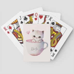 Jeu De Cartes Chat blanc-rose mignonne dans une tasse de thé (4)