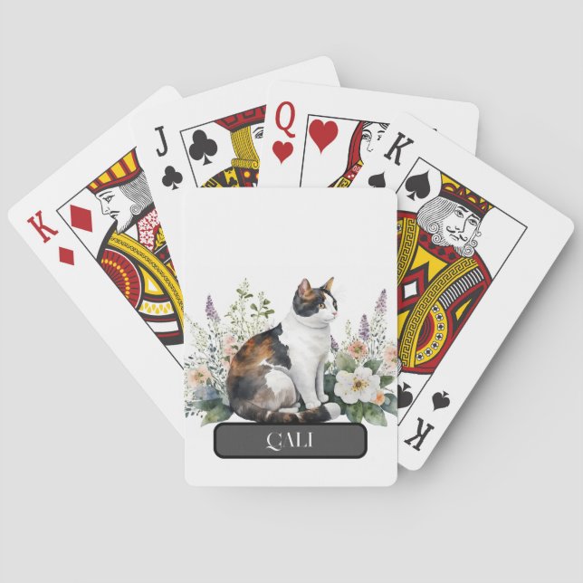 Jeu De Cartes Chat Calico avec Fleurs, Personnaliser (dos)