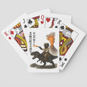Jeu De Cartes Chat cowboy noir épique chevauchant un dinosaure a