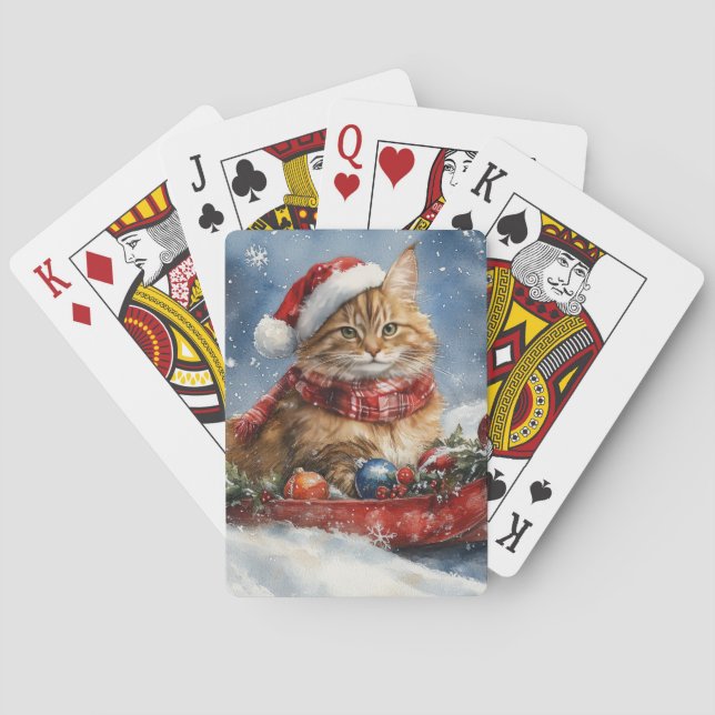 Jeu De Cartes Chat de Maine Coon en sledge Laisser neiger Noël (dos)
