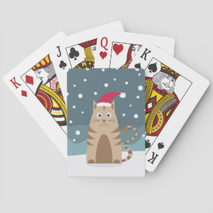 Jeu De Cartes Chat de Noël portant un chapeau de santa