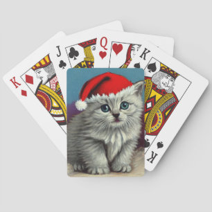 Jeu De Cartes Chat de Noël Vintage à Santa Hat