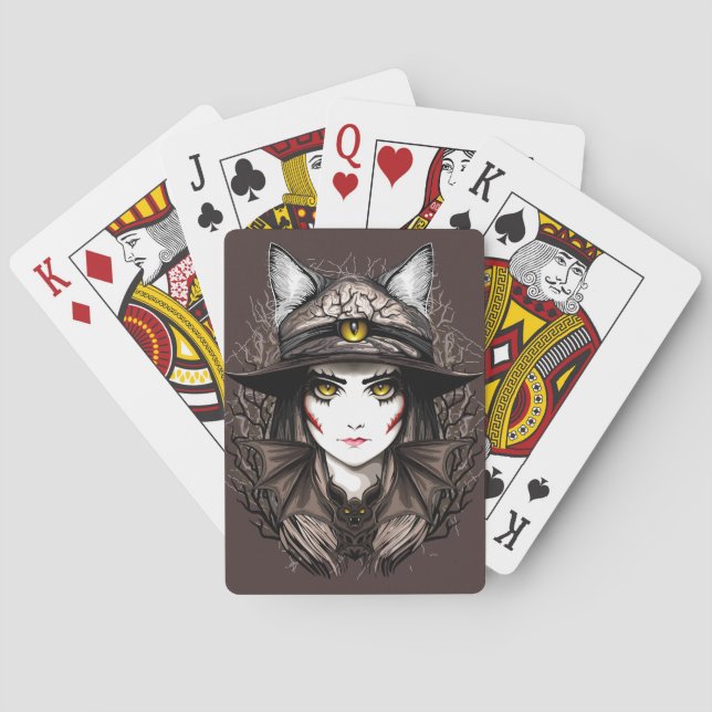 Jeu De Cartes Chat de sorcière Halloween Déplaisant Portrait mig (dos)