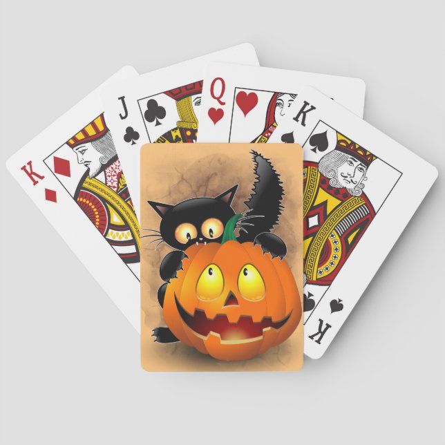 Jeu De Cartes Chat Fun Halloween Caractère mordant un Citrouille (dos)