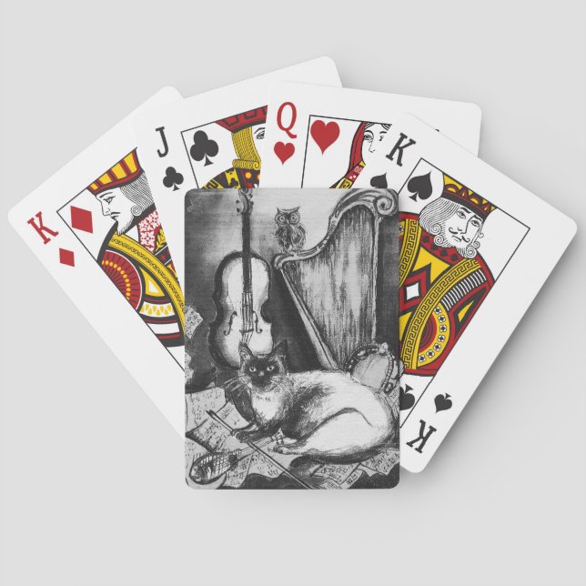Jeu De Cartes CHAT MUSICALE, OWL, VIOLIN ET HARP Black White Mus (dos)