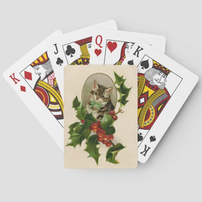 Jeu De Cartes Chat Noël Joyau Holly Kitten Art antique (dos)