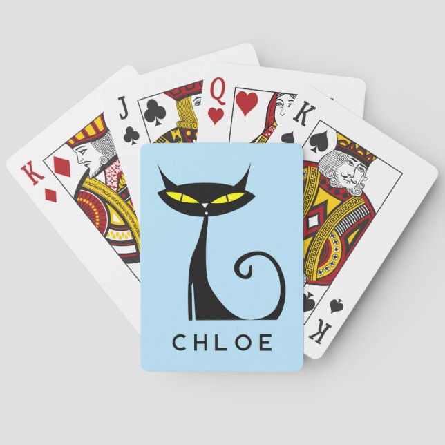 Jeu De Cartes Chat noir atomique moderne du milieu du siècle (dos)