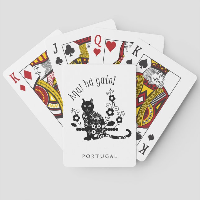 Jeu De Cartes Chat noir avec fleurs et expression portugaise (dos)