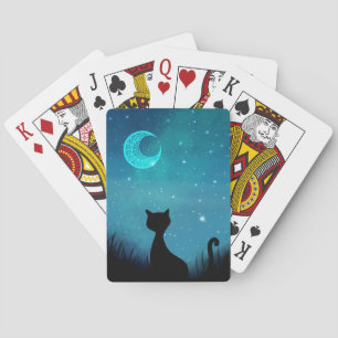 Jeu De Cartes Chat noir brillant ciel de nuit illustration moder