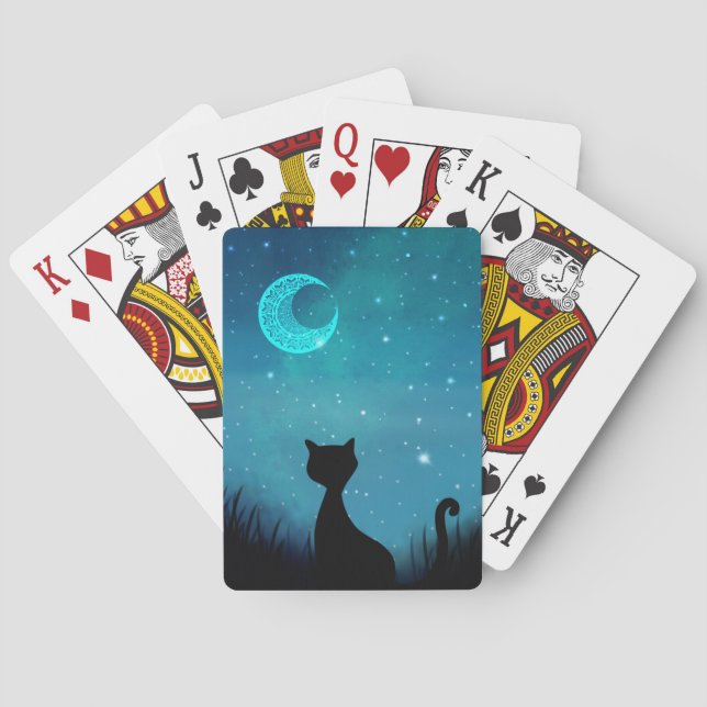 Jeu De Cartes Chat noir brillant ciel de nuit illustration moder (dos)
