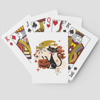 Jeu De Cartes Chat noir et Halloween rétro atomique Citrouille