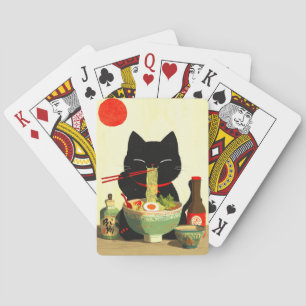 Jeu De Cartes Chat noir heureux mangeant du Ramen   Ukiyo-e japo