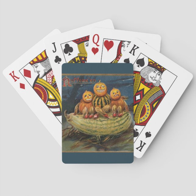 Jeu De Cartes Chat noir vintage Halloween Citrouille (dos)