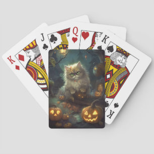 Jeu De Cartes Chat perse d'Halloween avec effroi Citrouille