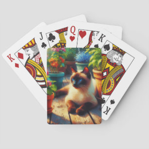 Jeu De Cartes Chat siamois dans la peinture à l'huile du jardin