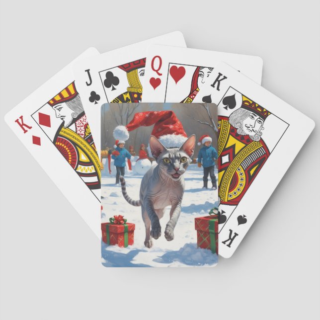 Jeu De Cartes Chat Sphynx coule dans la neige avec Casquette de  (dos)