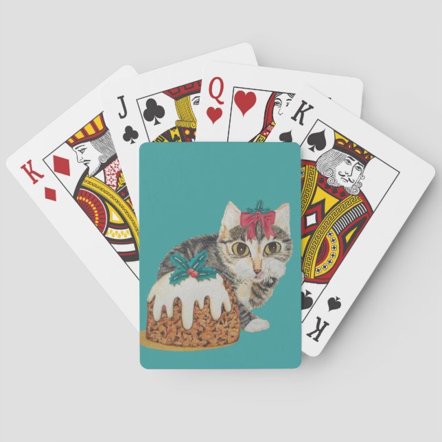 Jeu De Cartes chat tigré gris de chaton mignon léchant Noël de (dos)