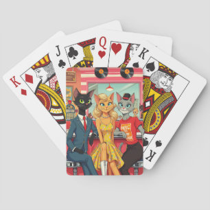 Jeu De Cartes Chats adolescents de milieu de siècle dans un dine