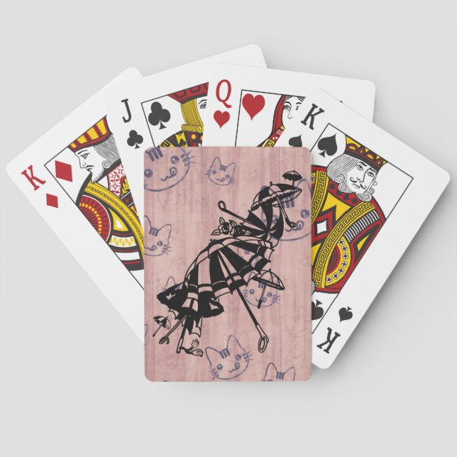 Jeu De Cartes Chats Façades Parasols Parasols Dessin d'art d'enc (dos)