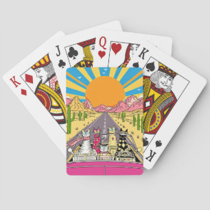 Jeu De Cartes Chats Rétro en Vacances Font un Road Trip