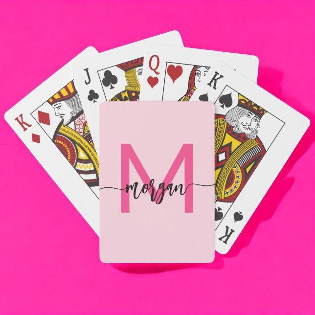 Jeu De Cartes Chaud rose moderne Script Girl Monogramme Nom (Créateur téléchargé)