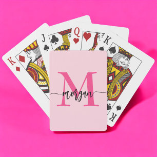Jeu De Cartes Chaud rose moderne Script Girl Monogramme Nom