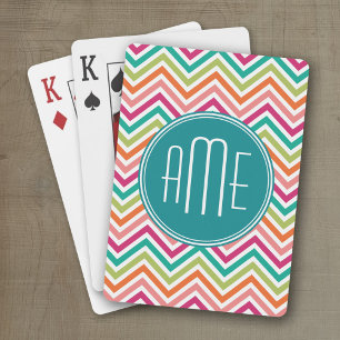 Jeu De Cartes Chaud rose Turquoise Orange Chevrons Personnalisé 