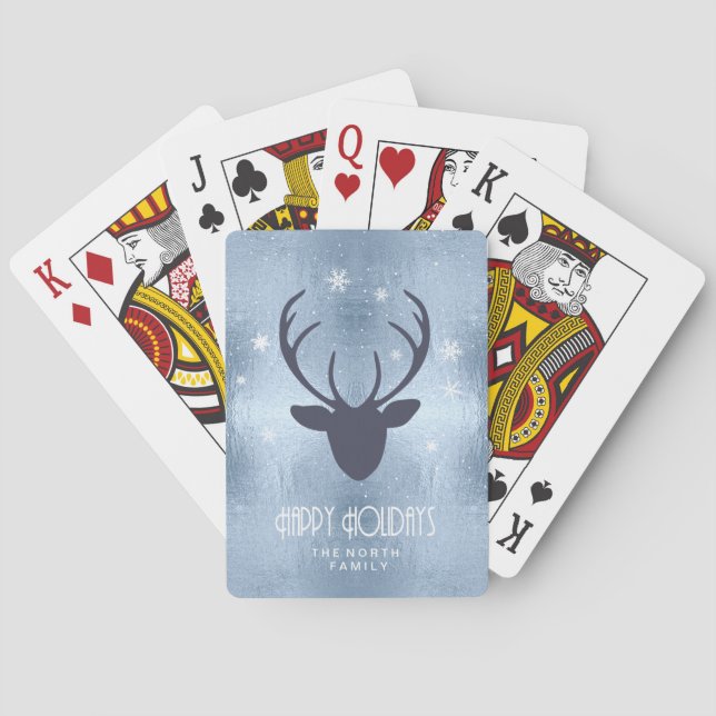 Jeu De Cartes Chauffeurs de cerfs Silhouette & Snowflakes Blue I (dos)