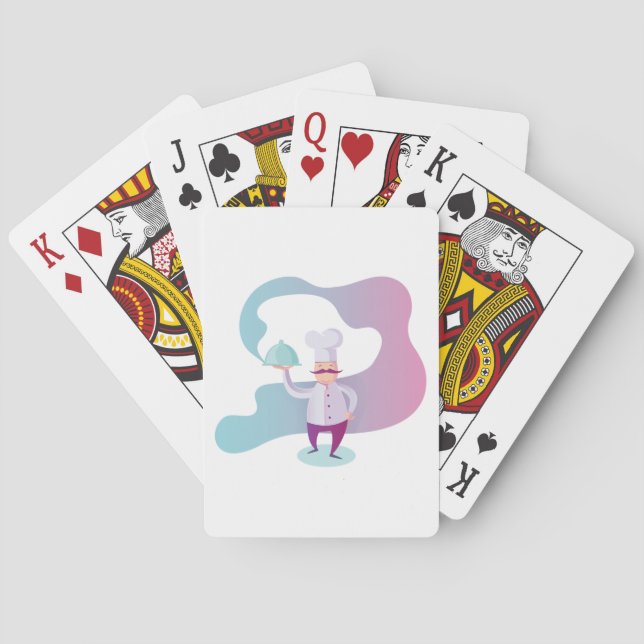 Jeu De Cartes Chef souriant avec Moustache et plateau de service (dos)