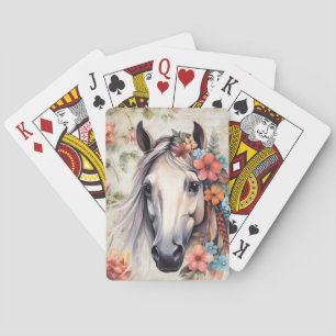 Jeu De Cartes Cheval blanc dans les fleurs.