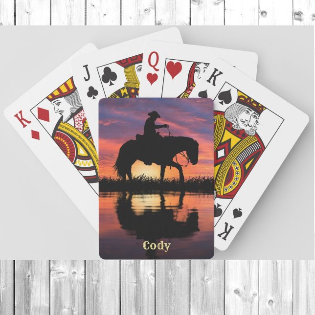 Jeu De Cartes Cheval Cowboy dans un Texas Sunset Personnaliser l (Créateur téléchargé)