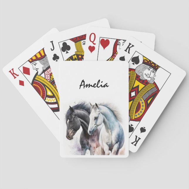 Jeu De Cartes Chevaux noir et blanc en aquarelle (dos)